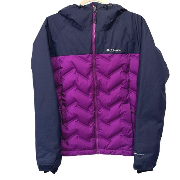 Columbia Omni-Tech Purple Down Hooded Jacket Women’s Medium - Picture 3 of 13
